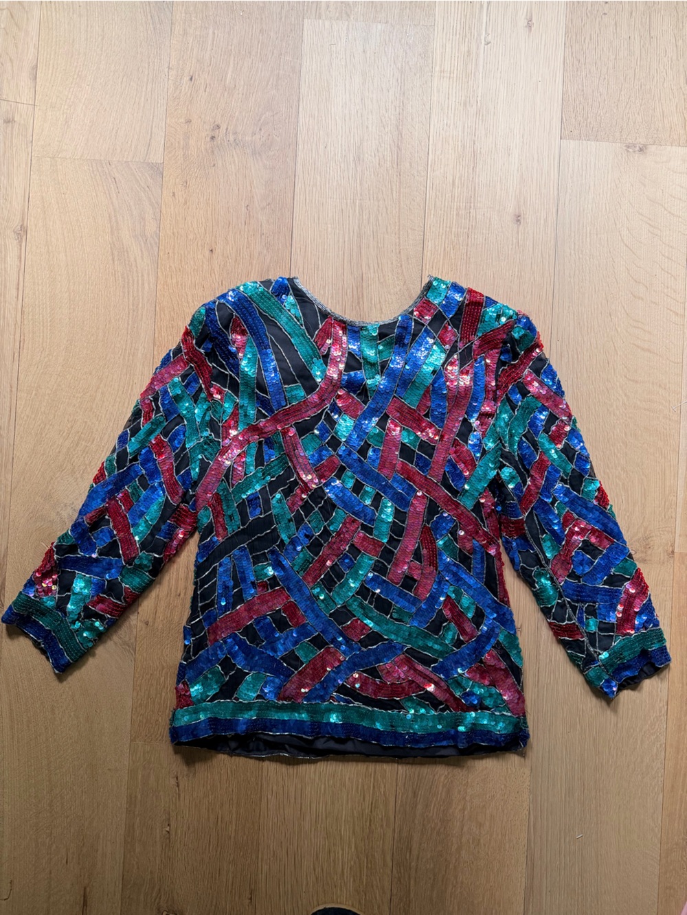 Vintage Royal Feelings Pure Silk Sequin Beaded Top Size Small